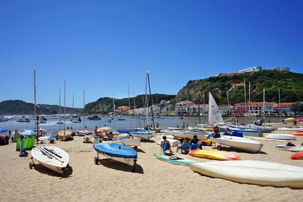 Boats on the sand of Sao Martinho do Porto beach