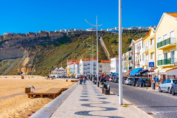 Traditional cobblestone streets of Nazare Portugal