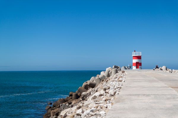 Lighthouse next to the Marina in Nazare Portugal